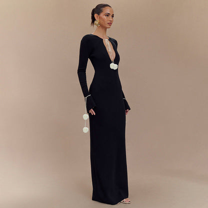 Floral Decoration V neck Front Back Wearable Maxi Dress