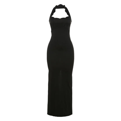 Drag Sister Backless Hollow Out Cutout Sheath Back Slit Lace Halter Dress