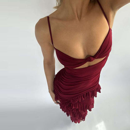 Hollow Out Cutout Side Slit Backless Gauzy Sling