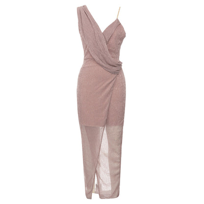 Dress Simple Sling Swing Collar Backless Front Slit Slim
