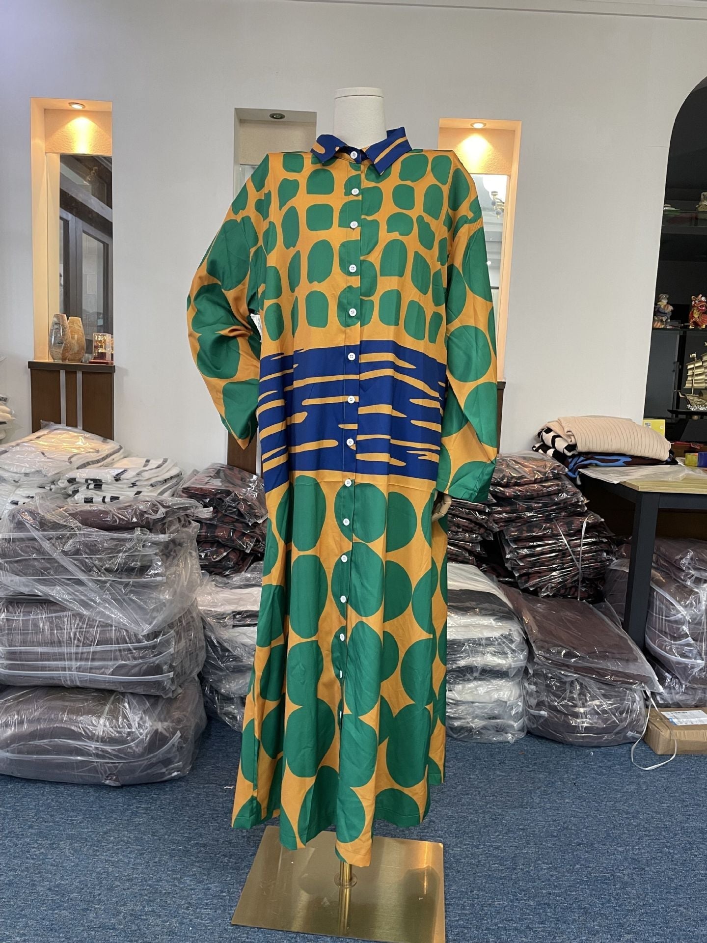 Casual Polo Collar Geometric Abstract Print Designer Dress plus Size