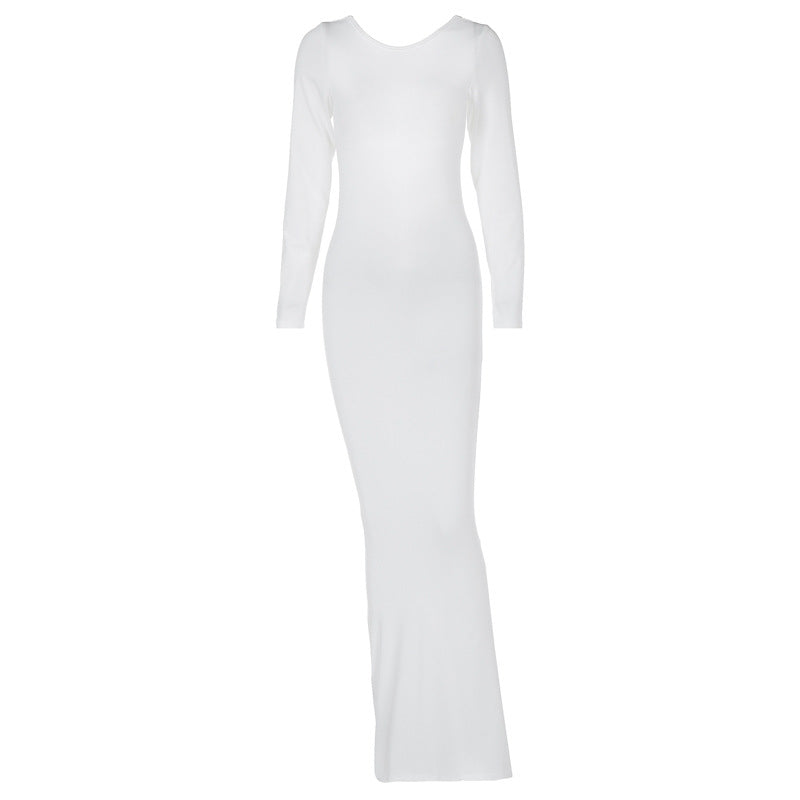 Long Sleeve Lace up Series Hollow Out Cutout Sheath Dress