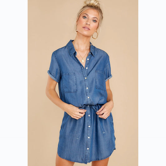 Casual Belt Single-Breasted Denim Dress