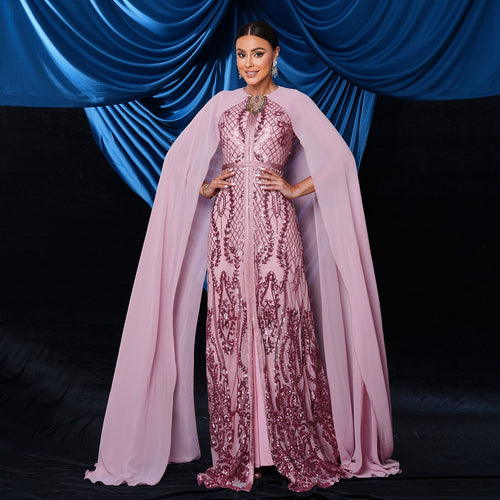 High End Flying Sleeves round Neck Sequ Cocktail Evening Dress Bridesmaid