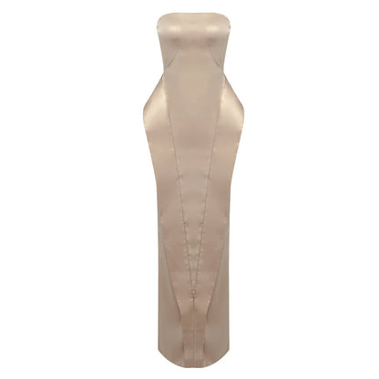Fall Khaki Tube Top Dress Maxi Dress Personalized Design Slit Fashionable