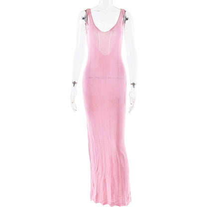 Knitted Sleeveless Sling Dress Backless Dress