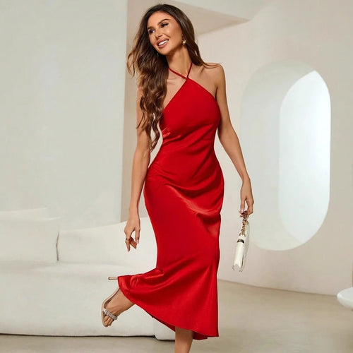 Evening Dress Satin Strap Maxi Dress