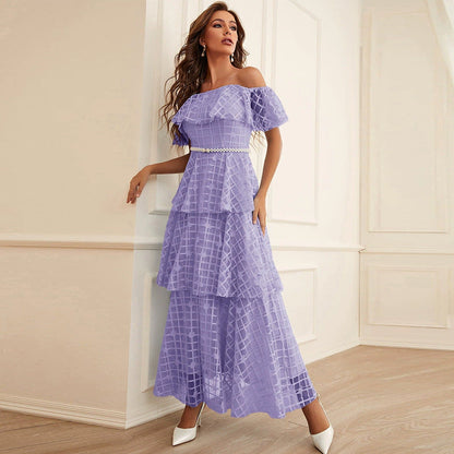 Maxi Dress High Waist off Neck Slim Elegant Dress