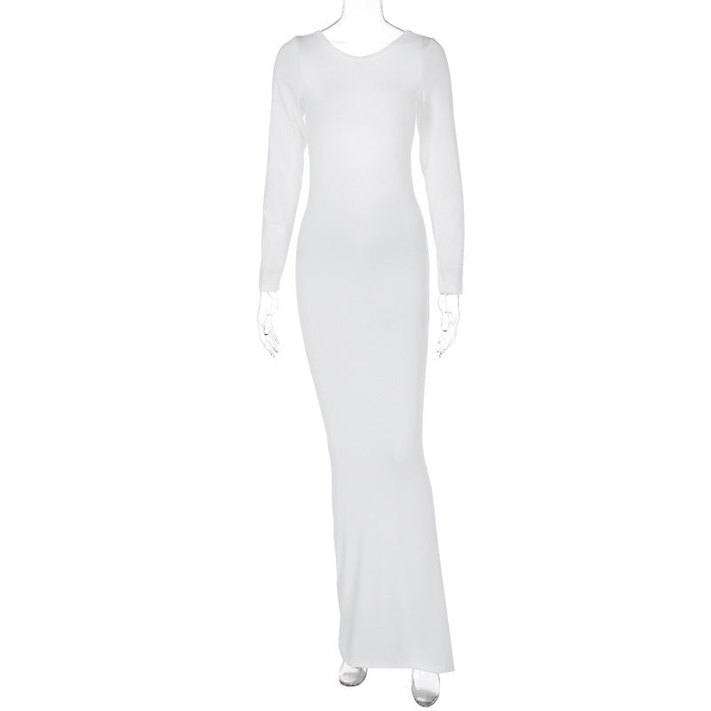 Long Sleeve Lace up Series Hollow Out Cutout Sheath Dress