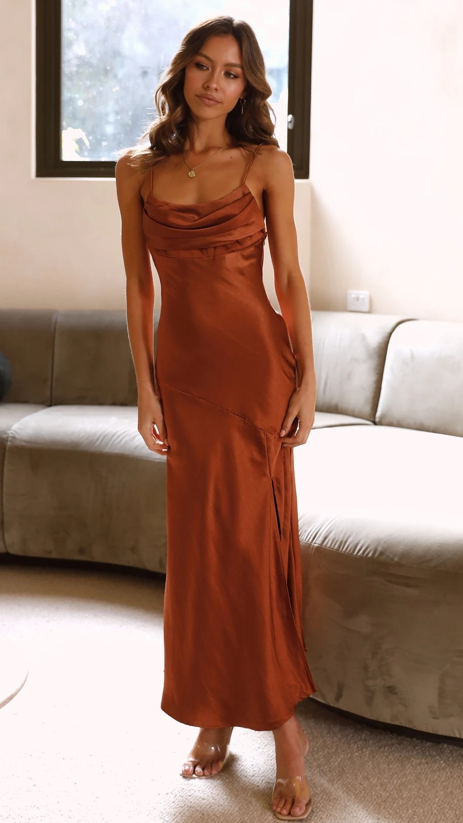 Lady Young Back Self-Tie Slit Strap Dress