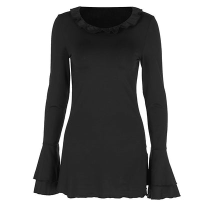 Cool Long Sleeve round Neck Wooden Ear Slim Sheath Dress