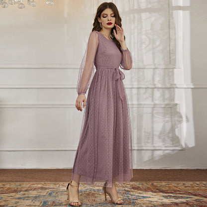 Casual Round Neck Stitching Mesh Dress