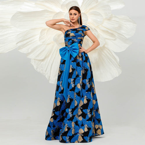 High End Sleeveless Elegant One Shoulder Diagonal Collar Cocktail Lace Up Evening Dress Bridesmaid Dress Large Swing