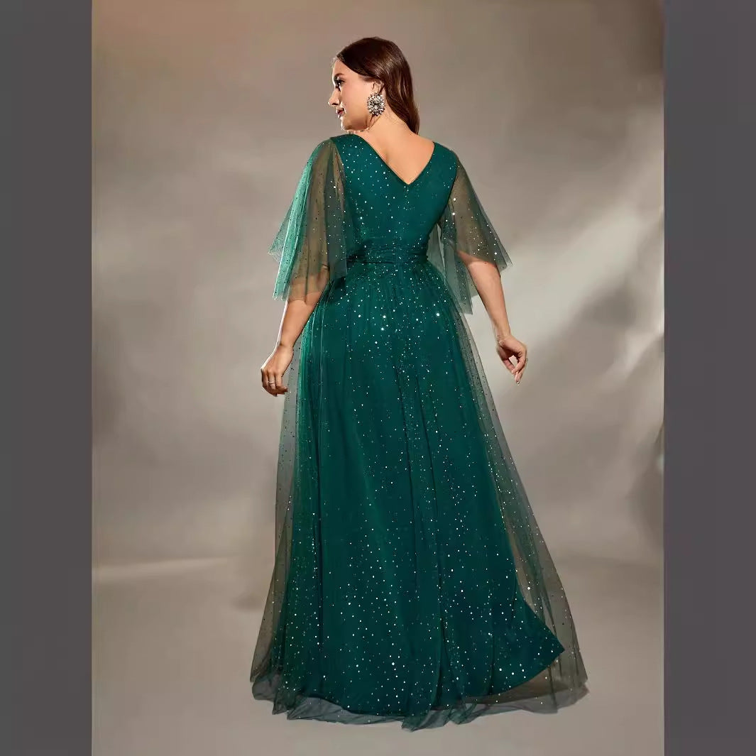 Cocktail Evening Dress Choir Costumes plus Size Long Host Solo Green Dress