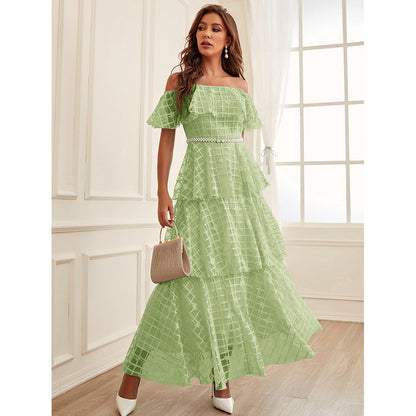 Maxi Dress High Waist off Neck Slim Elegant Dress