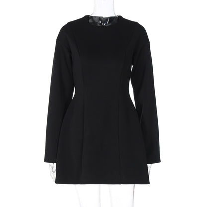 Crew Neck Waist Tight Long Sleeve Zipper Dress