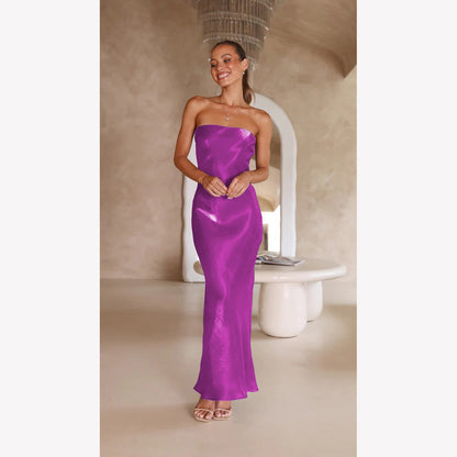Bright Silk Bandeau Maxi Dress