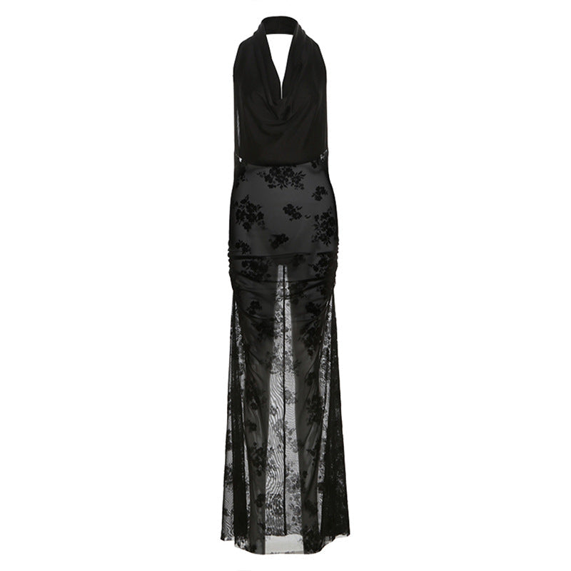 High Class Elegant Halter Dress Backless Deep V Plunge neck