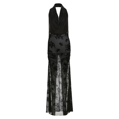 High Class Elegant Halter Dress Backless Deep V Plunge neck