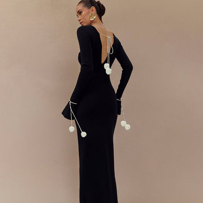 Floral Decoration V neck Front Back Wearable Maxi Dress