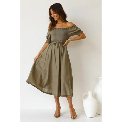 Lace Fresh Sweet Solid Color Mid-Length Dress