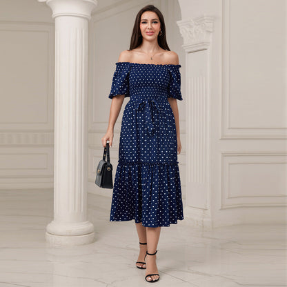 Elegant Woven High Waist Dress Long Dress