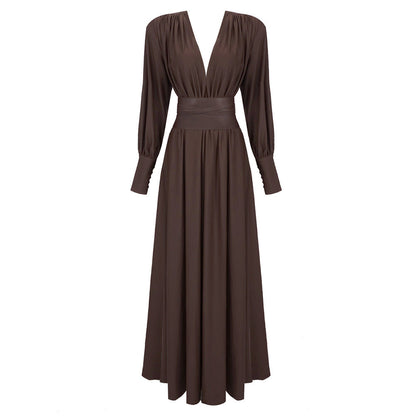 Chocolate Design Waist Seal Pleated Dress Brown Dress