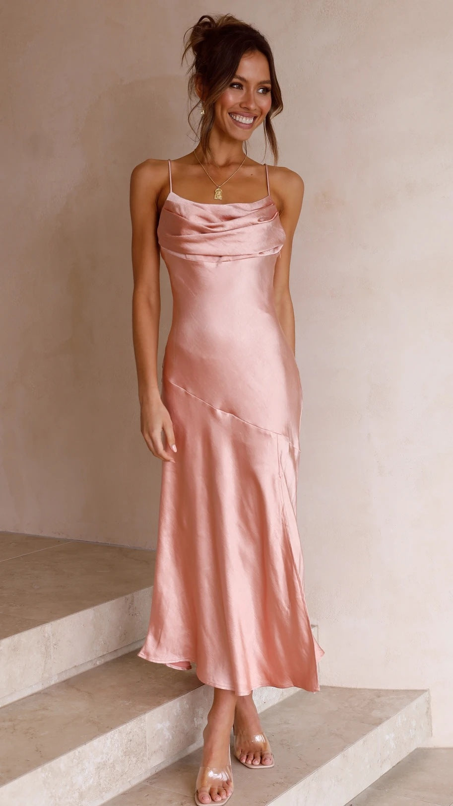 Lady Young Back Self-Tie Slit Strap Dress