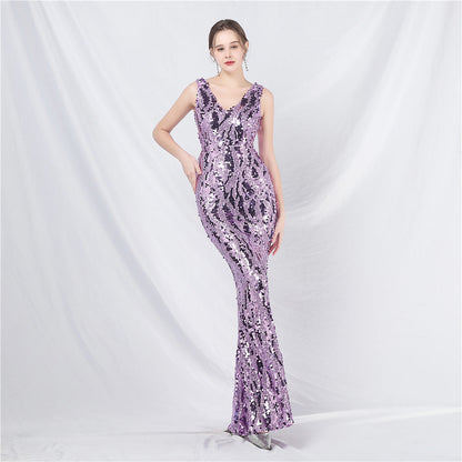 Design Colorful Sequin Long Evening Dress