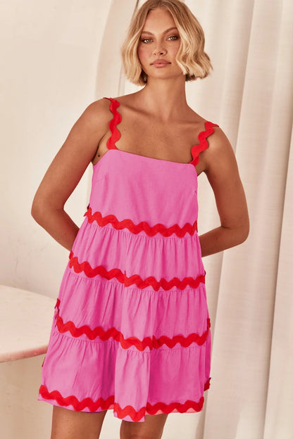 Loose Sweet Fresh Lace Stitching Short Dress