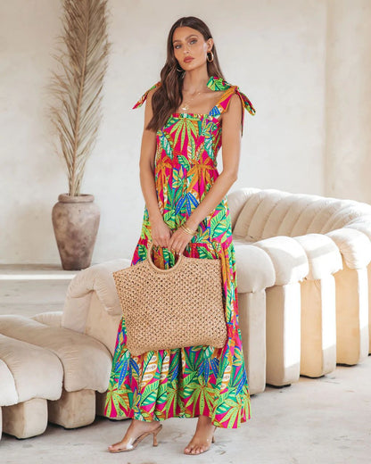 Elegant Printed Backless Cami Dress
