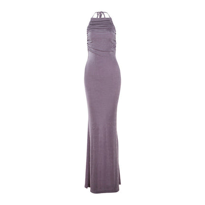 French Lightly Mature Backless Maxi Dress Elegant Tied Slim Fit Dress