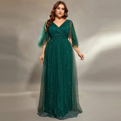 Cocktail Evening Dress Choir Costumes plus Size Long Host Solo Green Dress