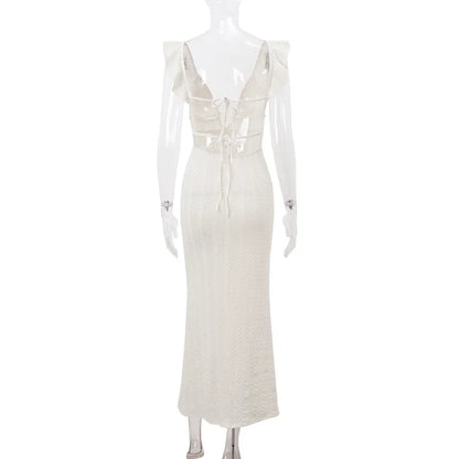 Deep V Neck Sleeveless High Waist Long Knitted Dress