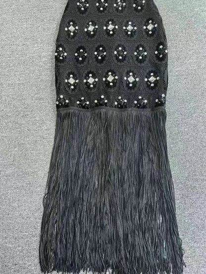 Diamond Tassel Spaghetti Strap Backless Mini Dress