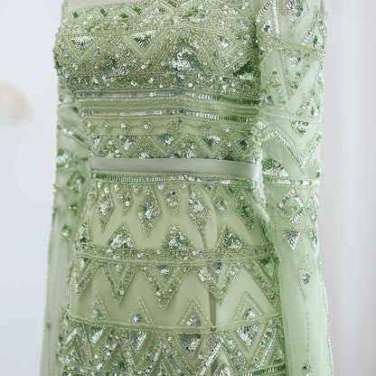 Crystal Beading Evening Dress with Cape Sleeve Customized