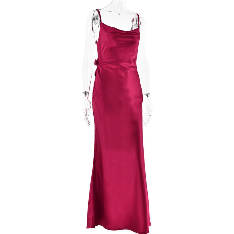 Floral Draped Open Back Spaghetti Strap Maxi Dress