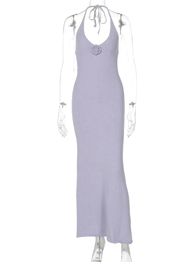 Floral  Knit Hollow Out Lace-Up Maxi Dress