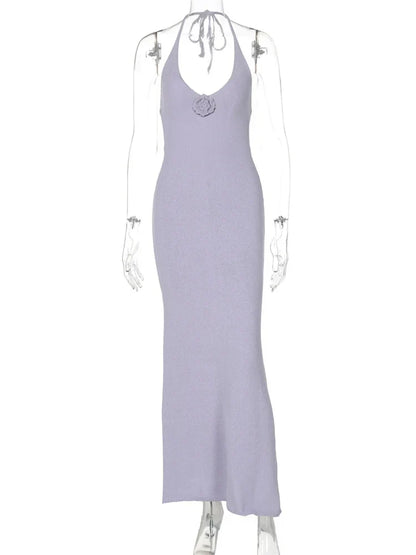 Floral  Knit Hollow Out Lace-Up Maxi Dress