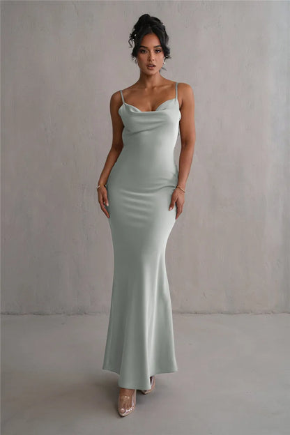 Floral Draped Open Back Spaghetti Strap Maxi Dress