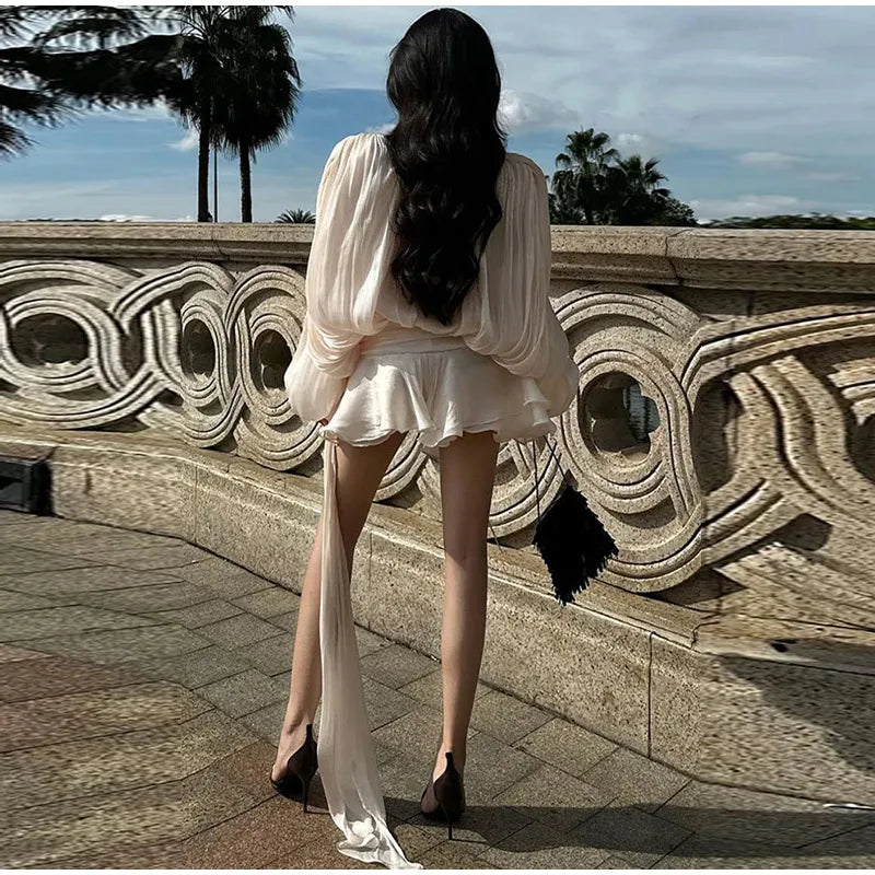 Elegant V-Neck Lace-Up  Summer Style Mini Dress