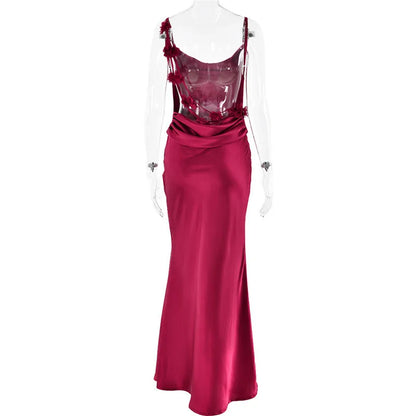 Floral Draped Open Back Spaghetti Strap Maxi Dress
