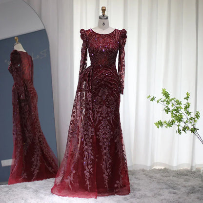 Mermaid Overskirt Long Sleeves Evening Dress