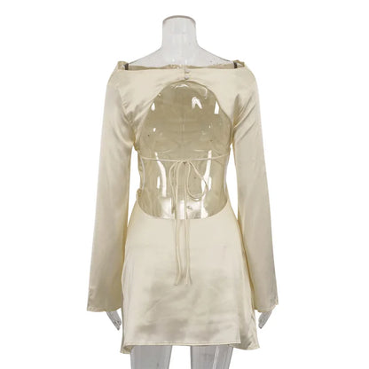 Elegant Backless Lace-Up Satin Party Mini Dress
