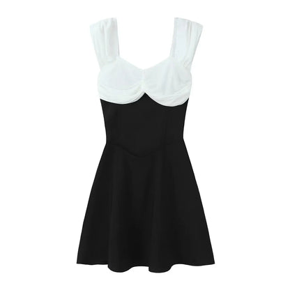 Contrast Slash Shoulder Elastic Back Mini Dress