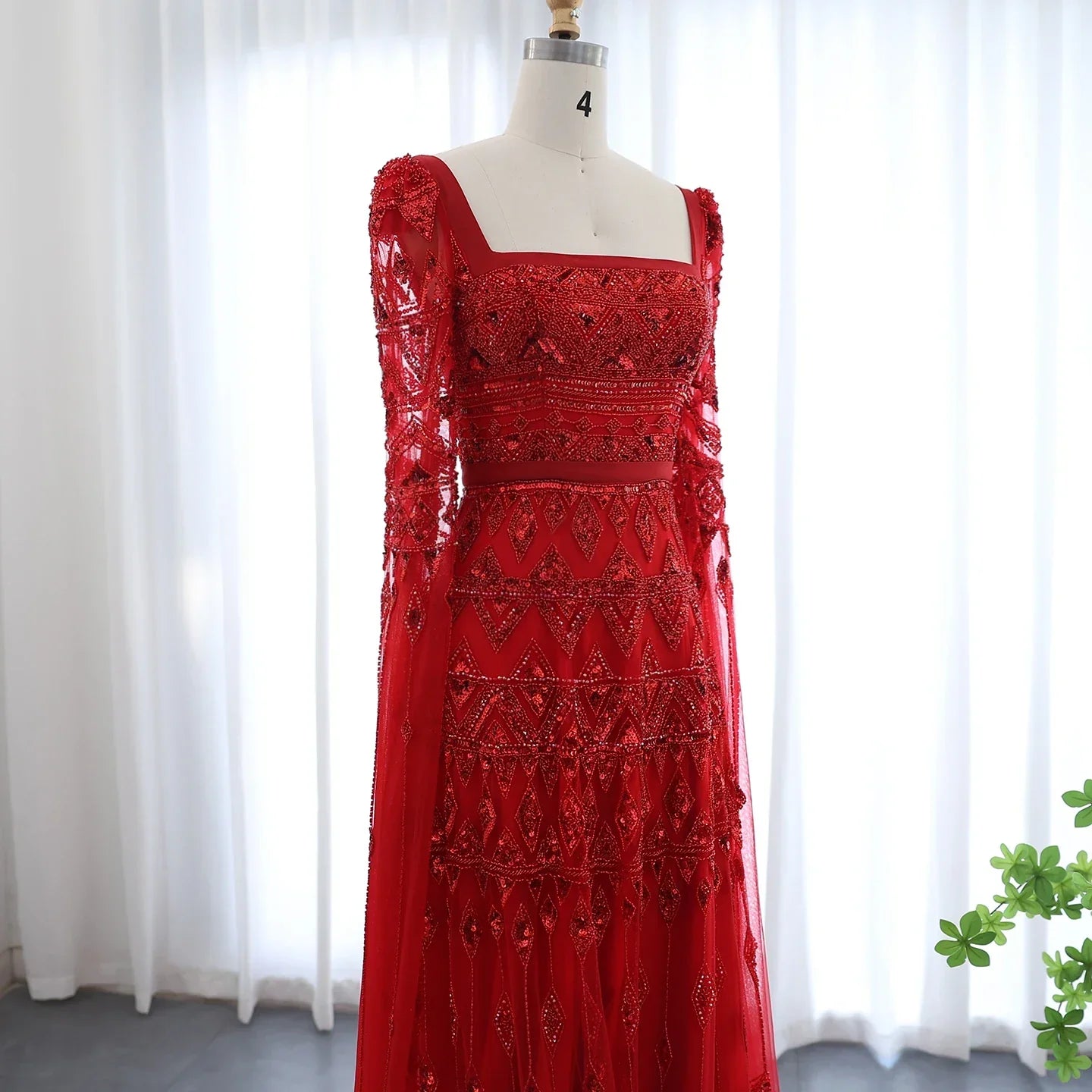 Crystal Beading Evening Dress with Cape Sleeve Customized