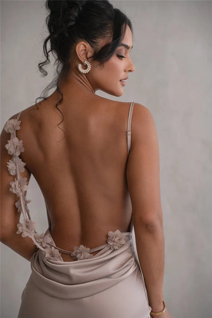 Floral Draped Open Back Spaghetti Strap Maxi Dress