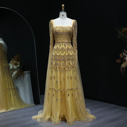 Crystal Beading Evening Dress with Cape Sleeve Customized