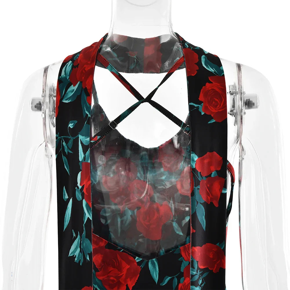 Floral Print Backless Maxi Dress