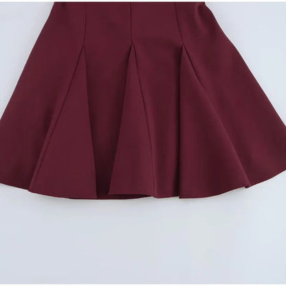 Hollow Out Bow Solid Sleeveless Pleated Dress
